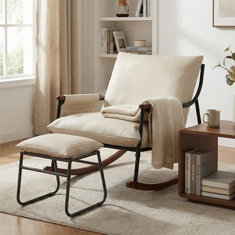 Fauteuil Relax Jardin avec Repose-Pieds Beige Clair – Assise Large – Fauteuil Confort Terrasse Balcon
