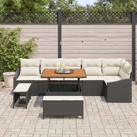 Teenpull – Gartensofa-set mit Kissen 9 pcs Schwarz Poly Rattan (1/5)