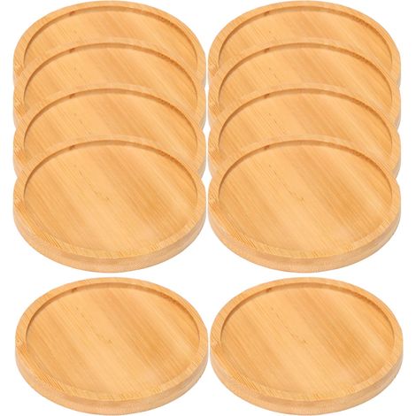 10 dessous de verre ronds en bois, plateaux en bois naturel, tapis anti-éclaboussures, adaptés aux tables de terrasse et aux bureaux. (1/3)