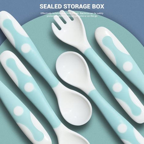 Ensemble cuillère-fourchette pour bébé avec étui de voyage - Idéal pour l'apprentissage de l'alimentation des bébés et des enfants. (1/5)