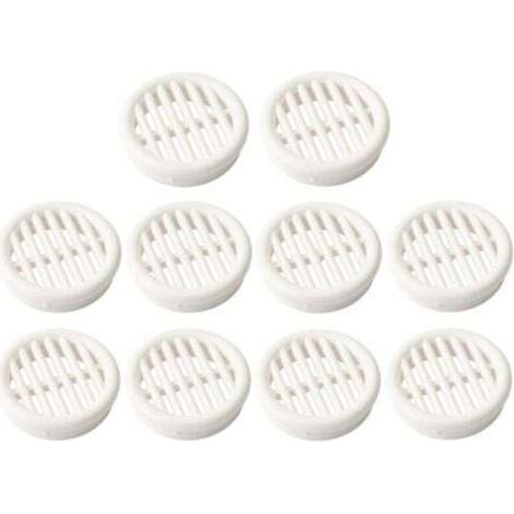 10x Grille de ventilation aération ronde plastique diamètre encastrement 54.5mm hauteur 11.5mm cache protection plafond mur menuiserie, blanc