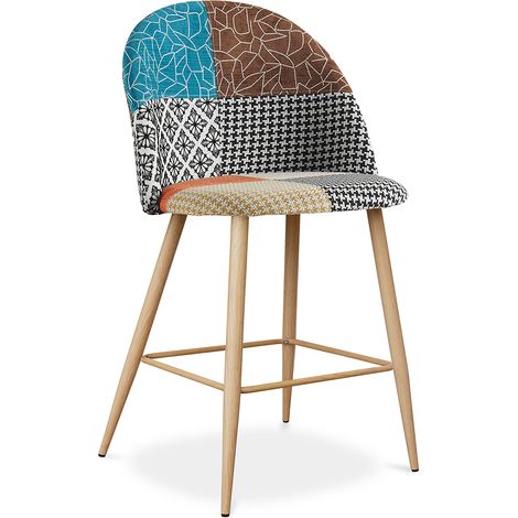 Sgabello Imbottito in Patchwork - Stile Scandinavo - 66cm - Evelyne Multicolore (1/4)