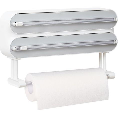 Distributeur de papier aluminium avec porte-essuie-tout intégré – Fixation murale magnétique, sans perçage, blanc – Solution gain de place pour la cuisine