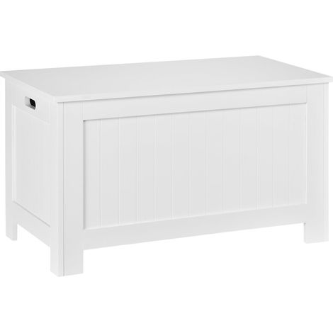 Coffre de rangement malle salon 81 x 40 x 46 cm grande capacité charnières sécurisées contemporain élégant en MDF blanc (1/5)
