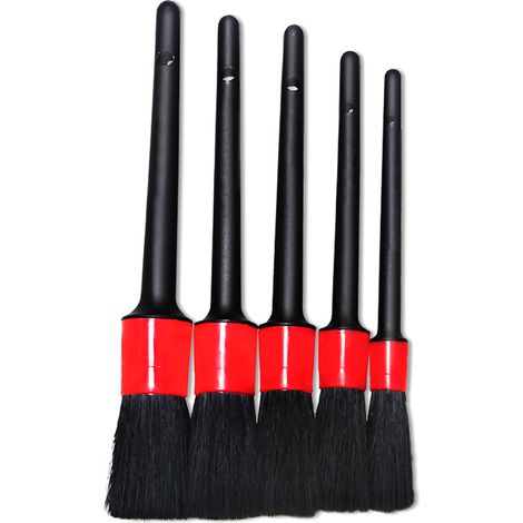 5-teiliges Autoreinigungsbürsten-Set, Detailbürsten-Set, weiche Borsten für Autos, Leder – Schwarz & Rot