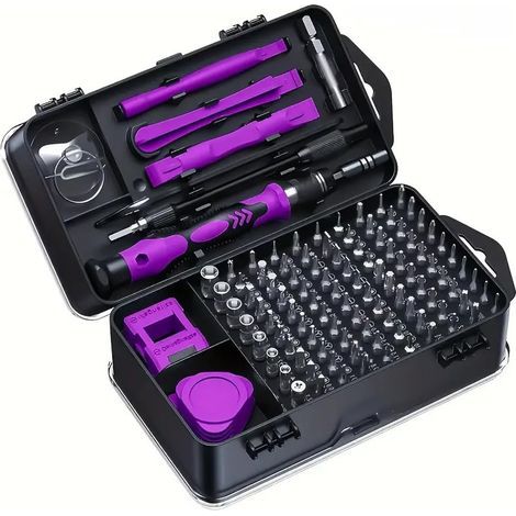 Jeu de tournevis 135 en 1, tournevis magnétique de précision, embouts Torx, outils multifonctions isolés, kit d'outils manuels de réparation de téléphone (Violet) (1/2)