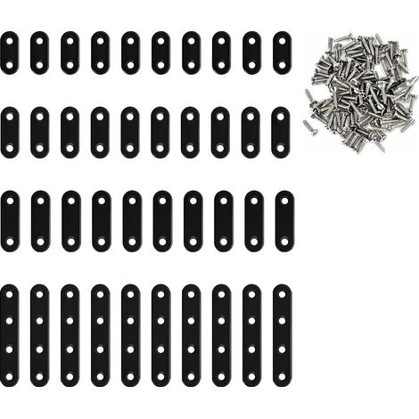 40 Pieces Black Stainless Steel Flat Bracket 15mm Perforated Plate Flat Connector with 100 Screws and 1 PH1 Drill Bit Fixing Bracket for Furniture Cabinet Beds DIY (1/5)