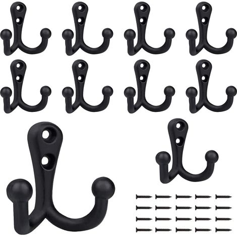 10 Pièces Patere Murale, Noir Patere Porte Manteau Métal, Rétro Crochets et Patères Mural Muraux avec Vis pour Porte Manteau Mural Salle de Bain Cuisine (1/5)