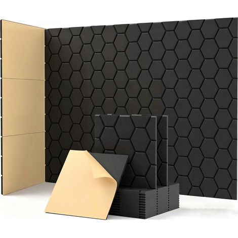 Panneau Acoustique Mural Autocollant 30x30x0,9 cm - Lot de 24 Mousse Antirésonance - Isolation Phonique Écho, Décoration Murale Insonorisante (1/5)