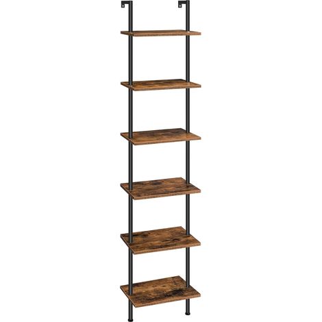 Étagère Échelle, Étagère Murale en Bois d’ingénierie à 6 Niveaux, Bibliothèque Étroite, Présentoir, Étagère de Rangement, Support pour Plantes, pour Salon, Bureau, Marron Rustique EBF651CJ01 (1/5)