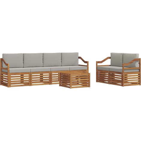 Set di divani da esterno 7 pz Grigio Naturale e Chiaro vidaXL (1/5)