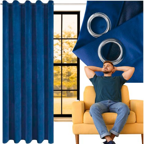 Rideau en velours bleu marine 140×250 cm à œillets, prêt à poser, velours épais MORE&DECO (1/5)