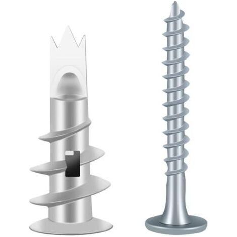 100PCS Metal Screws and Dowels, Plasterboard Dowels, Self-Drilling Dowels, placo Dowels with Screws, Plasterboard Tile Dowels, for DIY Plasterboard Fixings (1/4)