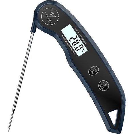 Thermometre Cuisine, Lecture Instantanée 2-3s (Bleu Marine) Précision ±0,5°c, Écran LCD Rétroéclairé, Étalonnable, Arrêt Automatique, Verrouillage Température, pour Four, Viande, BBQ (1/5)