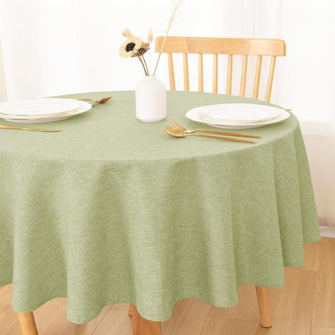 Nappe Ronde 140cm Vert, Aspect Lin, Hydrofuge, Lavable
