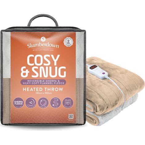 Slumberdown Cosy & Snug Sherpa Fleece Heated Throw, Mole/Natural