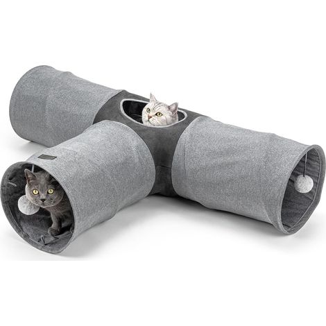 Tunnel pour Chat à 3 Voies avec Balle de Jeu, 30x120x80 cm, Tunnel de Jeu Pliable et Extensible en Faux Lin Facile à Entretenir pour Chats, Jouet Robuste pour Chats, 30 cm (1/5)