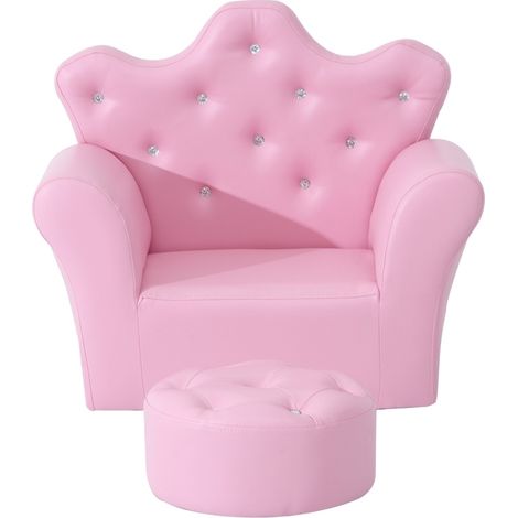 Canapé d'enfant avec ottomane en PU cuir rose, structure bois massif, 58x40,5x49 cm (1/5)