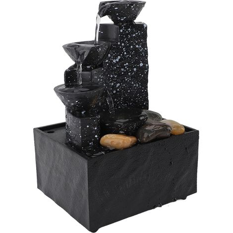 Fontaine cascade de table câble USB déco circuit d'eau LED galets séjour bureau noir encre plastique (1/5)