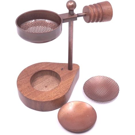 Adjustable Height Incense Burner for Smoking Resins Wood and Leaves with Extra Sieve Copper and Wood (1/4)
