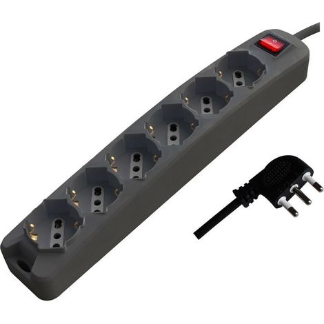 V-TAC 6-fach Steckdosenleiste 10/16A Schuko 45° Schalter beleuchtet 1,5m Kabel