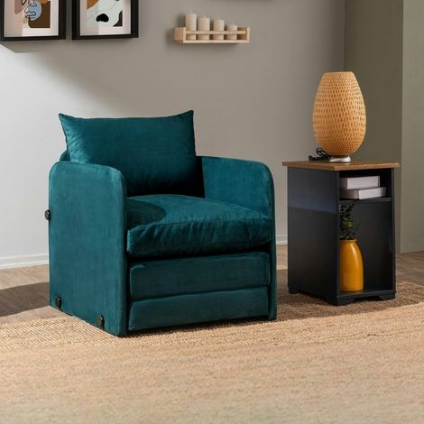 Fauteuil convertible velours bleu lagon couchage 200 cm ORURO (1/5)