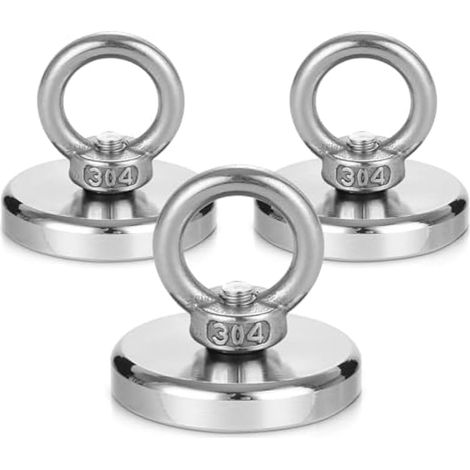 Aimants de pêche puissants - Diamètre 42 mm, force de traction 50 kg, lot de 3 aimants néodymes pour pêche, sauvetage en rivière et récupération d'objets (1/5)