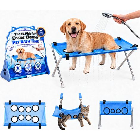Hamac de bain et toilettage pliable pour chien et chat, bleu (1/5)