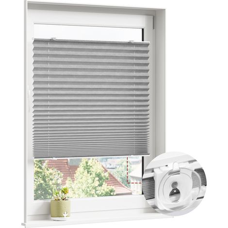 WOLTU Store Plissé avec Ventouses, 90x120, Store Pliable sans Perçage, Occultant, anti-UV, Polyester et Aluminium, Gris (1/5)