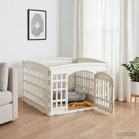 vidaXL Parc pour chien à 4 panneaux 88 x 88 x 56 cm Plastique Blanc (1/5)
