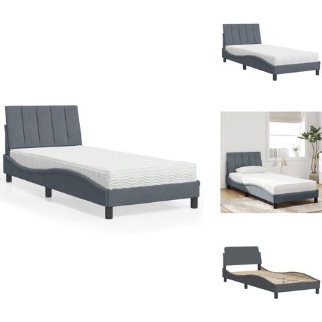 Lit avec matelas gris foncé 90x190 cm velours - Lit Double - Lit Capitonné - Lit Design - Lit Velours - Literie (1/5)