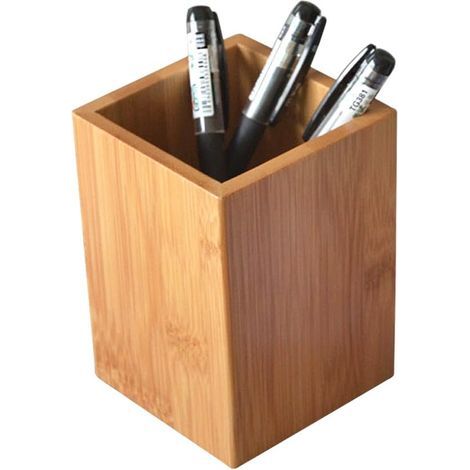 Portalápices de escritorio de madera de bambú, soporte multiusos, portalápices, bote, organizador de escritorio (1/4)