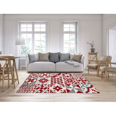 Tappeto Arredo Moderno Morbido in Ciniglia Ingresso Antiscivolo Prodotto Italiano Soggiorno Camera Salotto Disegni Piazzati Cotone Varie Misure Grande Maioliche Rosso - 140x200 cm (1/5)