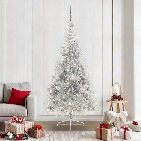 Künstlicher vorbeleuchteter Weihnachtsbaum Silber 210 cm PET