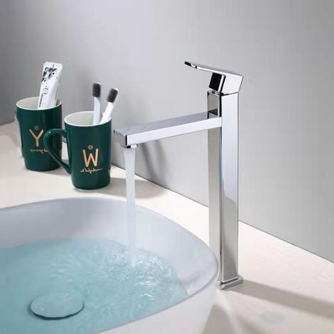High-profile single cold water faucet for bathroom sinks, washbasins, countertop basins, and balcony splash-proof faucets - electroplated high-profile model