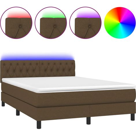 Lit double  Lit adulte  Sommier à lattes de lit matelas et LED Marron foncé 140x200 cm