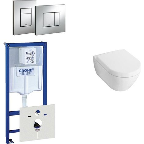 Villeroy & Boch Subway Compact Pack WC - réservoir encastré - à fond creux WC suspendu - plaque de déclenchement verticale/horizontale - chrome