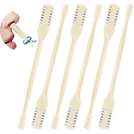 Recortador de vello nasal 2 en 1 (6 piezas), cuchilla de doble filo mejorada, herramienta de depilación de 360°, cortapelos unisex, cepillo de limpieza suave (crema)