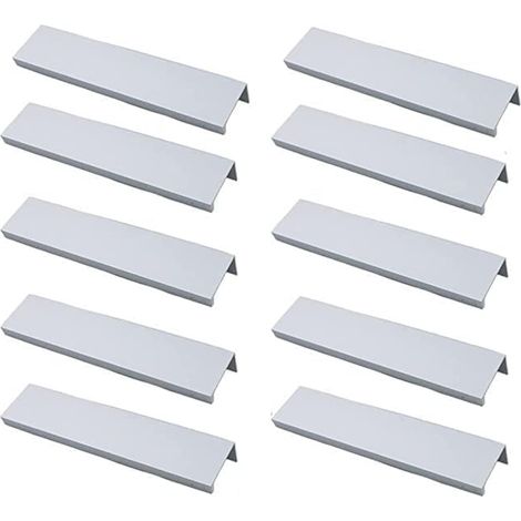 Lot de 10 Poignées de Meuble Cuisine - Invisible et Brossé en Alliage d'Aluminium - Profil Argent - Entraxe 96mm