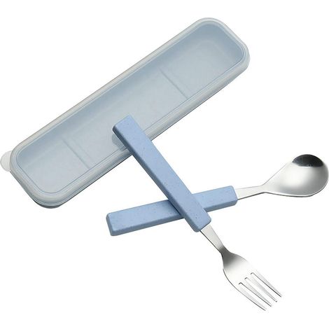 Kinder Besteck Set 2-teilig Edelstahl mit Reisekoffer, Blau (1/5)