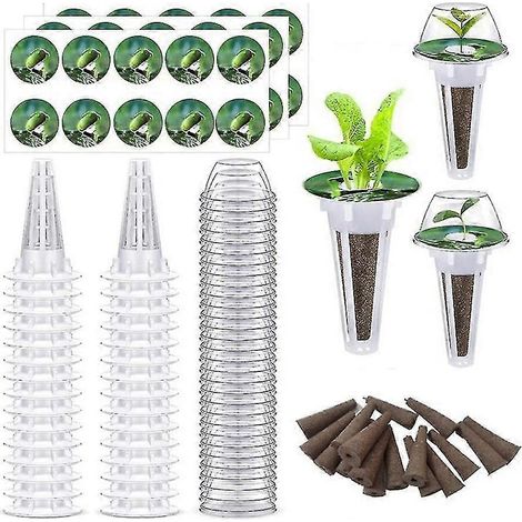 Ensemble de capsules pour plantes de jardinage comprenant des paniers de culture, des couvercles isolants transparents et des pots de plantation. (1/5)