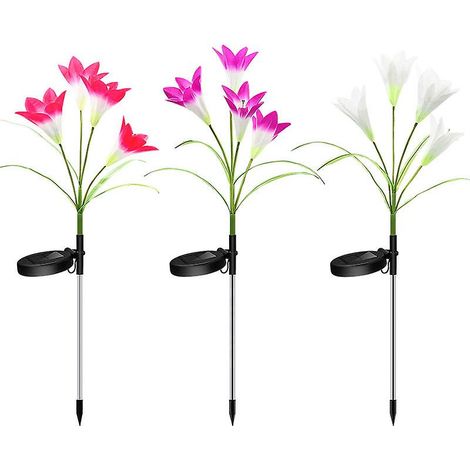 Ensemble de 3 lampes solaires en forme de lys pour la décoration extérieure de jardin, clôture, portail, allée et décoration de fête (1/5)