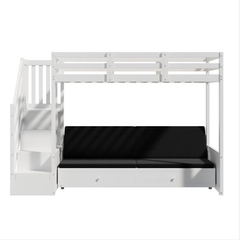 Multifunktionales Kinder-Etagenbett 90 x 200 cm Weiß mit Treppe und Stauraum (1/5)