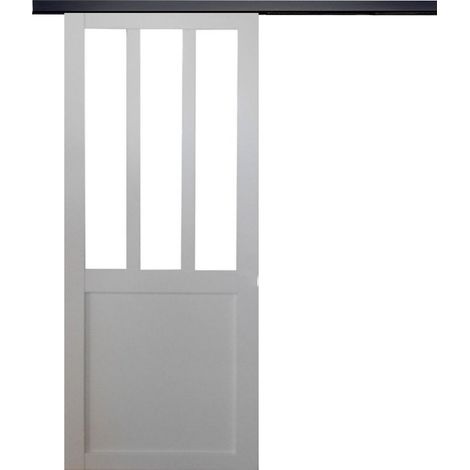 Porta scorrevole da officina rivestita di bianco, larghezza 83 +binario in alluminio nero (1/5)