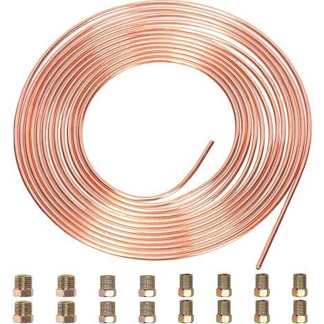 Copper Coated 25' 3/16" Brake Line Hose Set, Includes 16 Fittings, Complete Replacement Brake or Fuel Pipe, Easy to Bend Manually (1/5)