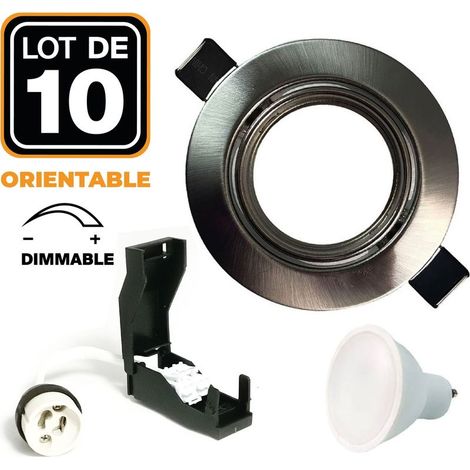 10 Spots encastrable orientable Alu Brossé avec GU10 6W Dimmable (1/5)
