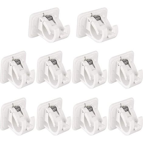Ganci - Ganci piccoli - Staffe autoadesive per asta per tende, confezione da 10 - Aste per tende - Binari per tende - Bianco - Staffe migliorate per asta per tende (1/5)