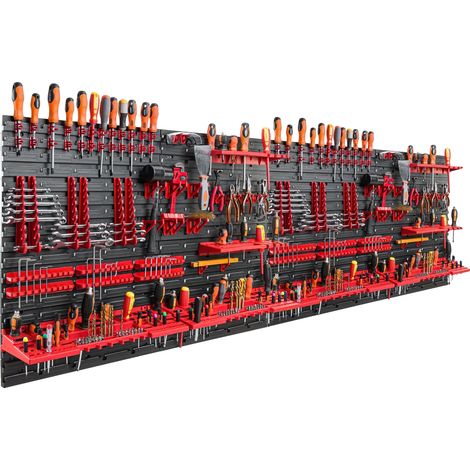 Pannello portautensili da officina, 230 x 78 cm, materiale plastico, montaggio a parete rapido, adatto a vari utensili, configurazione mobile (1/5)