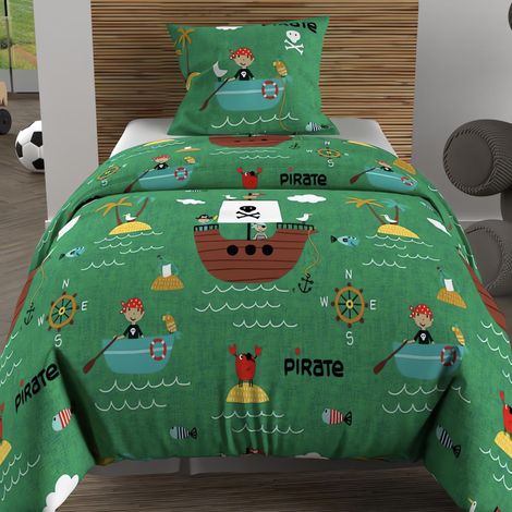 Parure Housse de Couette 140x200 cm Vert, 100% Coton 57 Fils/cm2 (1/5)