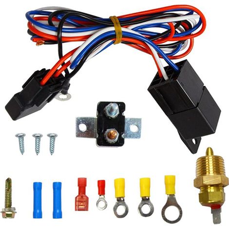 Kit de faisceau de câbles de ventilateur de refroidissement électrique, 3/8 pouces, 185 On 175 Off, relais étanche, interrupteur de température, capteur 12V 40A (1/5)